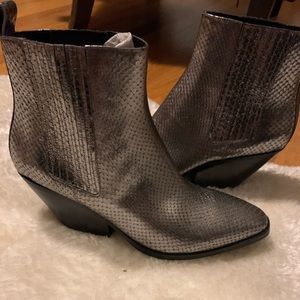 sinclair metallic embossed leather ankle boot
